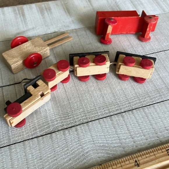 Wooden Miniature Train Wagon and Firetruck with Fireman - Picture 6 of 6